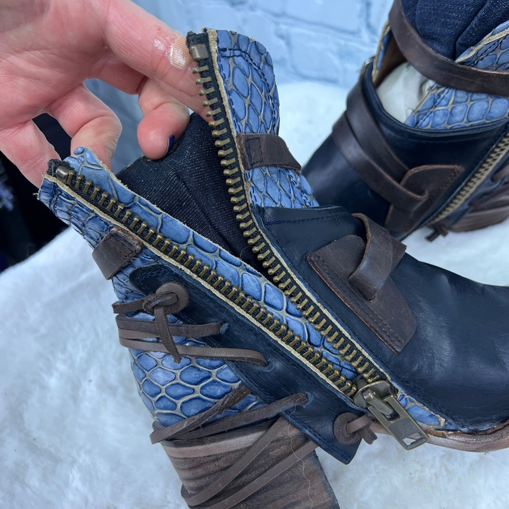 🚫SOLD! NIB/NWT($295)🤩 |•FREEBIRD🦅BY STEVEN•| CRUE Navy Multi Strappy Wrap Boo - Picture 7 of 16